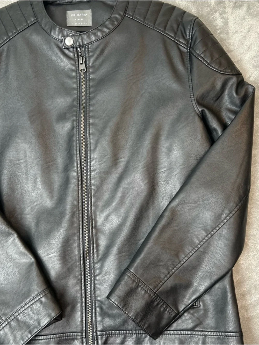 Primark Men’s Jacket Black Faux Leather Moto Biker Jacket Size Extra Large XL - Picture 4 of 16